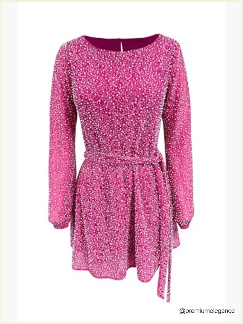 Beaded Shift Mini Dress, Long Bishop Sleeves, Zipper Closure, Nylon Blend - Picture 4 of 4